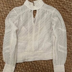 Frame Denim Ivory Eyelet Long Sleeve Blouse